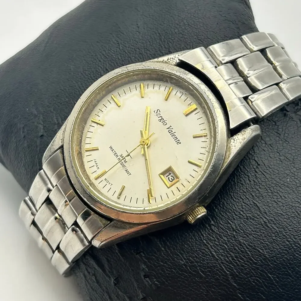 Sergio Valente Silver-tone Stainless Steel with Day Display Watch New Battery